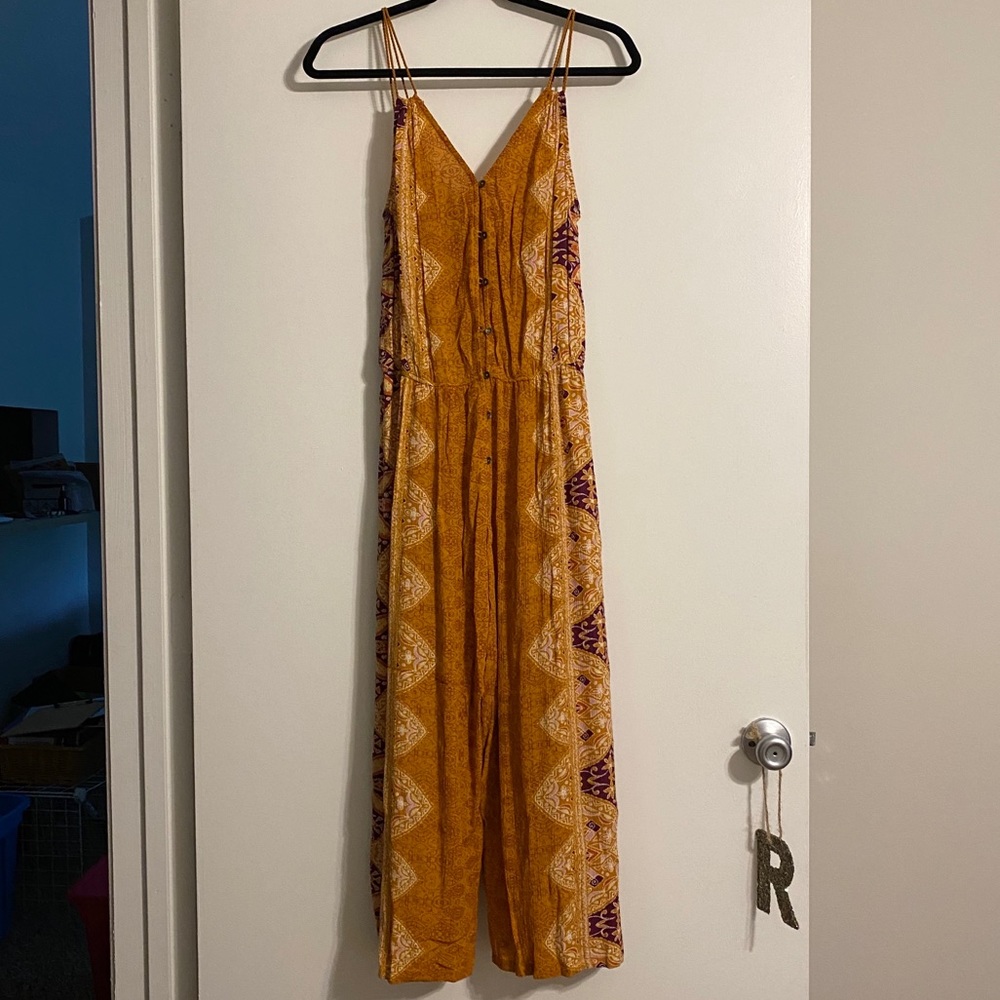 Xhilaration Mustard Yellow Printed Wide-Leg Jumpsuit